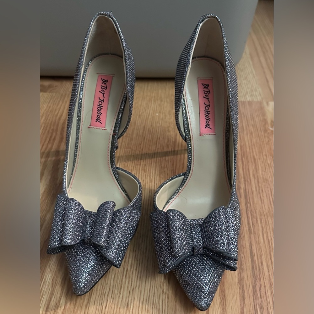 Betsey Johnson Glitter Silver Heels with Bow